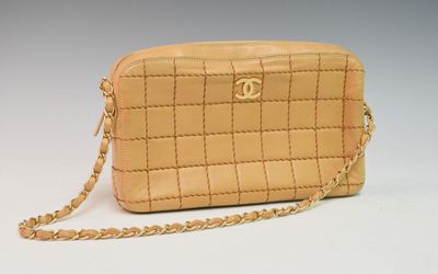 chanel beige quilted leather cross body bag with chain strap