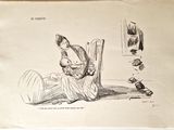 un dessin représentant un homme assis sur une chaise