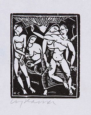une image représentant un dessin en noir et blanc de deux hommes et d'une femme