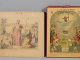 an old book with a picture of jesus and other religious figures