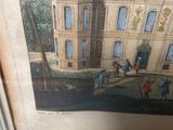 framed picture of a painting of a building with people in front of it
