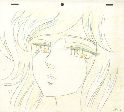 pencil drawing of a woman with long hair and yellow eyes