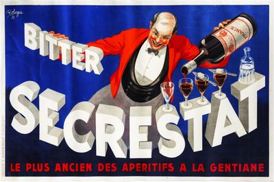 painting of a man in a tuxedo holding a bottle of wine