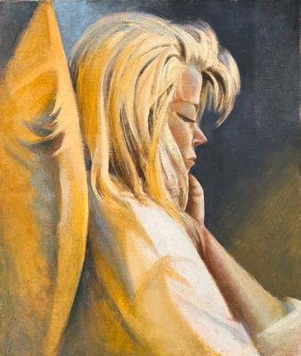 peinture d'une femme assise sur une chaise et lisant un livre