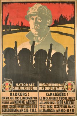 affiche représentant un homme en uniforme militaire tenant une arme à feu devant un groupe de soldats