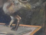 a painting of a bird that is standing on top of a table