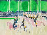 une peinture représentant un groupe de personnes à cheval