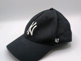the new york yankees hat is black and white with a yankees logo on it
