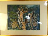 un tableau représentant un groupe de nus accroché à un mur