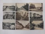 several old black and white photographs of people and buildings