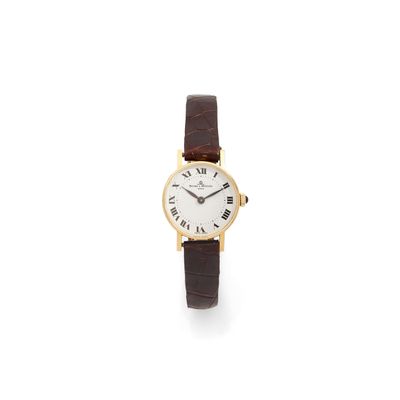 an image of a wrist watch with a white dial and brown leather strap