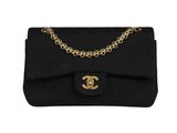 chanel black wool and gold chain shoulder bag