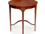 a round table with a wooden top on a white background