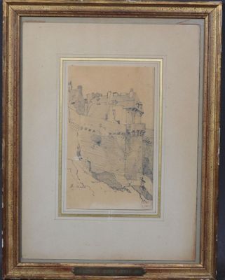une vieille photo représentant un château, dans un cadre doré