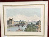 painting of a view of a bridge over a river with a boat in the water