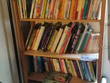 une bibliothèque remplie de livres dans une petite pièce
