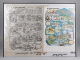an open book with a drawing of a cartoon map and a drawing of a cartoon map