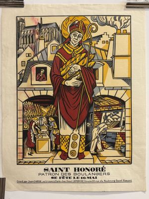 an image of a painting of a saint holding a staff