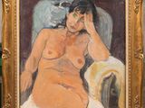 an image of a painting of a nude woman sitting in a chair