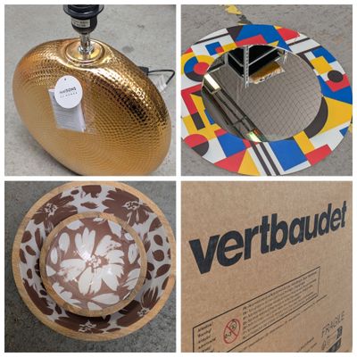several pictures of various items that include a bowl, a plate, and a lamp
