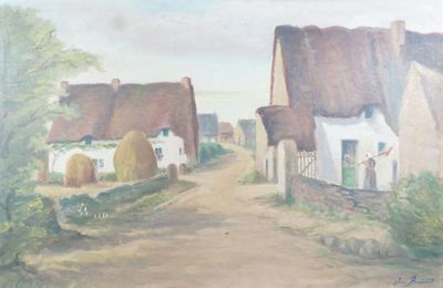Jean BERNARD (XIX-XXe), "Chaumières à St-Lyphard en Brière",…