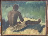 un tableau représentant un homme assis par terre