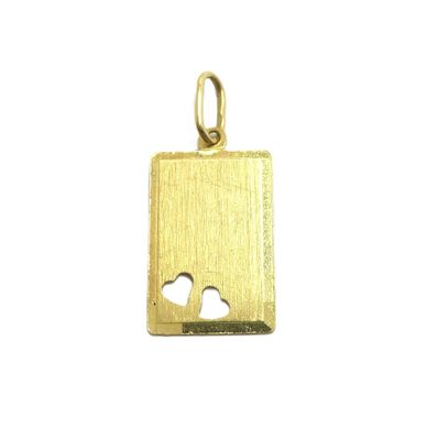 une photo d'un pendentif plaqué or orné de deux cœurs