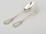 two forks and a spoon sitting next to each other on a table