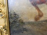 une photo d'un tableau représentant un cheval, dans un cadre doré