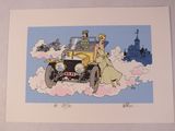 un dessin représentant un homme et une femme dans une voiture