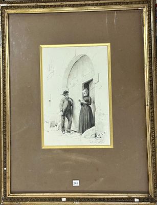 une photo d'un homme et d'une femme debout devant une porte