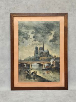 Lucien GAUTIER (1850-1925). Vue de Notre Dame depuis le Quai de la Tou - Photo 1