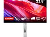 a computer monitor on a white surface with a red and purple background