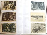 an open book with pictures of people and animals on it