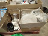 many boxes of items that are sitting on a pallet