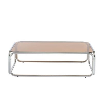 a chrome and glass coffee table with a glass top