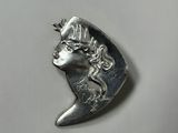 a close up of a silver coin with a woman ' s face on it