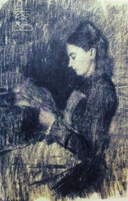 an image of a drawing of a woman holding a cat
