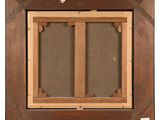 a close up of a picture of a wooden frame with a window