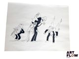 drawing of a group of people doing different poses on a white paper