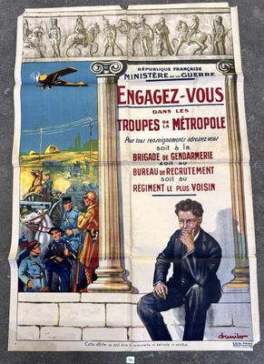 french poster for the movie enagez - vous, featuring a man sitting on a ledge