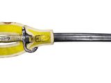 a yellow and black object on a white background
