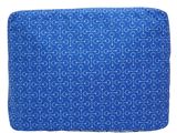 a close up of a blue laptop case with a pattern on it
