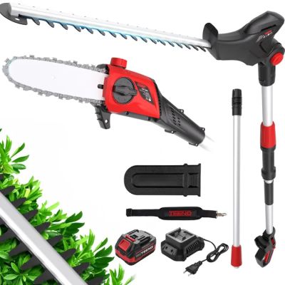 a red and black corded hedger with a corded hedger and a corded hedger and
