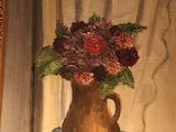 a painting of a vase of flowers on a table