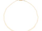 a white pearl necklace with a gold clasp