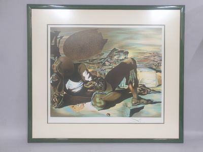 framed painting of a woman sitting on a beach with a parasol