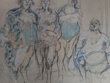 a drawing of a group of people in a room