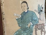 a painting of a man sitting on a chair