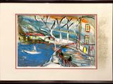 a picture of a painting of a boat in the water